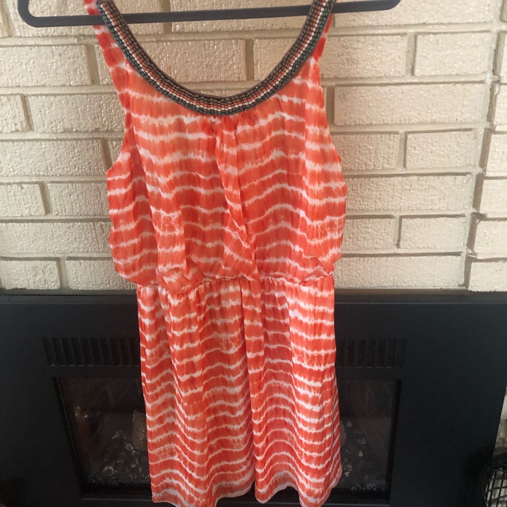 Three Pink Hearts Orange and white dress -juniors